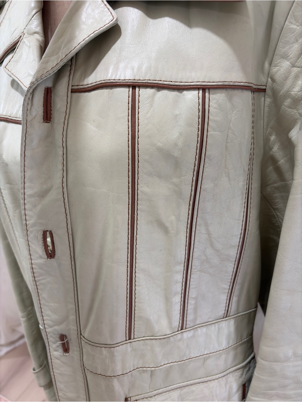 Beige/Tan Coat/Jacket with Brown Piping - Picture 5 of 10